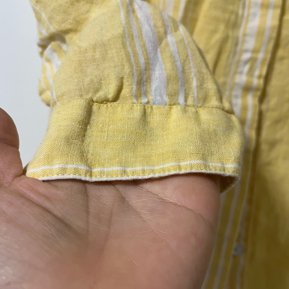 J. Jill Yellow White Striped Love 100% Linen Button Down Shirt Womans - Picture 4 of 5